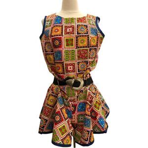 RARE 1970s HANDMADE ONE OF A KIND HIPPIE PATCHWORK DROP WAIST ROMPER PLAYSUIT